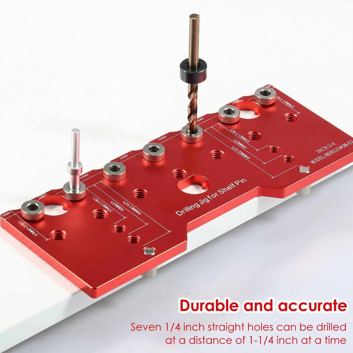 Shelf Pin Jig 1/4" Aluminum Alloy Drilling Guide 32mm Spacing