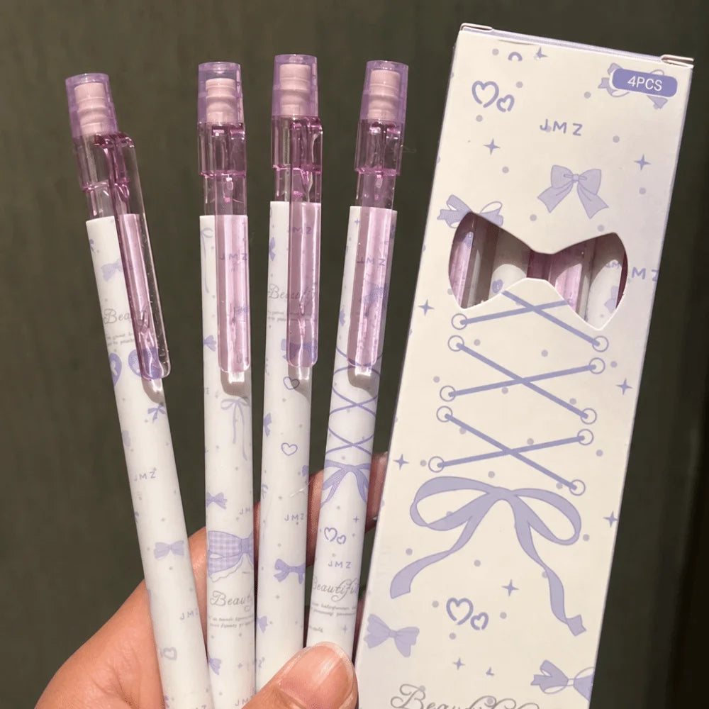 4PCS Kawaii Bow Mechanical Pencils 2B – No-Sharpen with Eraser Mechanical Pencil Set Nixie Purple