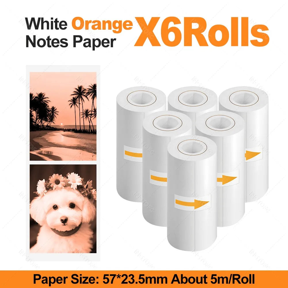 57mm HD Color Thermal Paper Rolls for Mini Pocket Printer 6/8 Pack Thermal Printer Paper Nixie 6Rolls Orange Paper