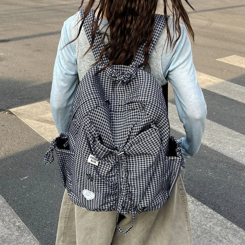 Nixie Korean Plaid Backpack – Large Capacity Lightweight Bag Plaid Backpack Nixie
