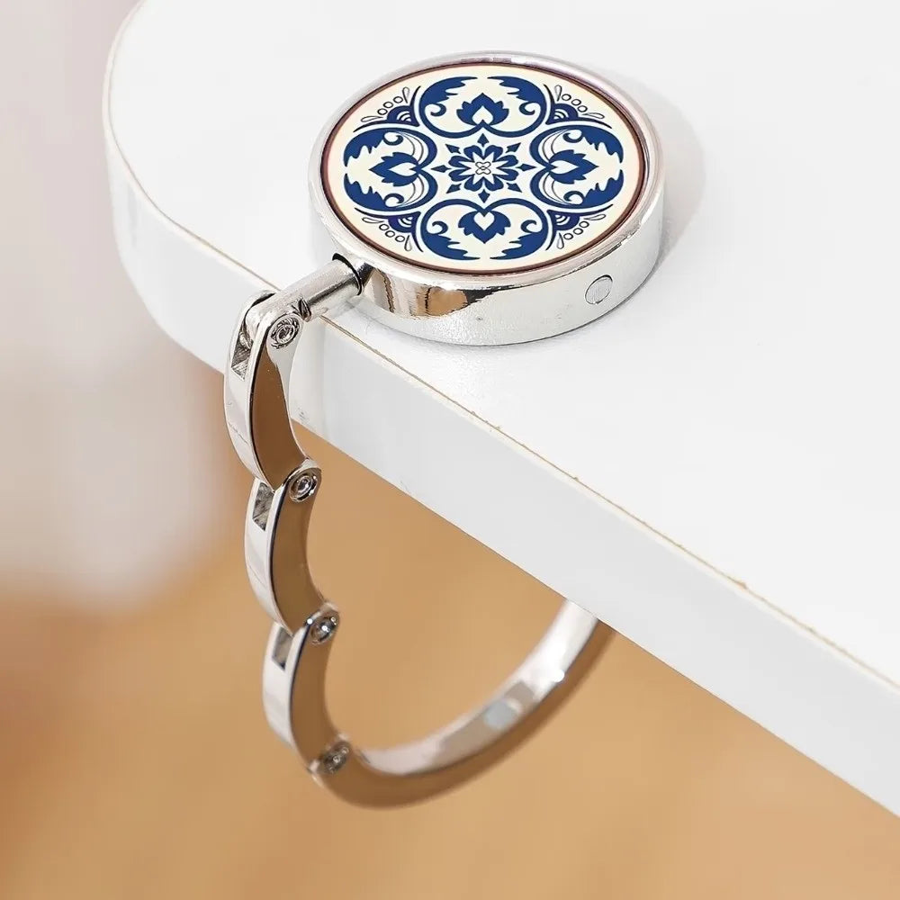 Folding Table Edge Hook Zinc Alloy Blue White Porcelain Bag Hanger Table Edge Hook Nixie