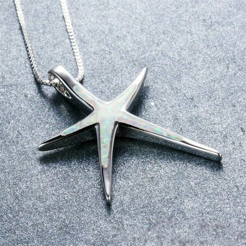 Starfish Simulated Opal Glass Pendant Necklace – Mood Tracker Pendant Necklace Nixie