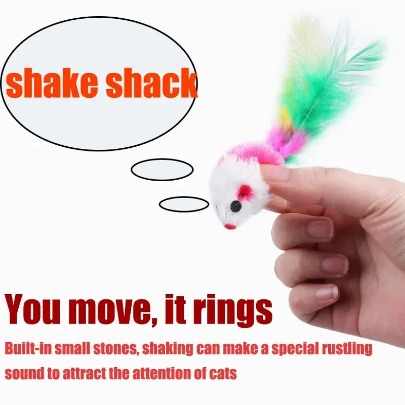 Interactive Plush Mouse Cat Toys with Feathers – 5 or 10 Pack Cat Toy Set Nixie