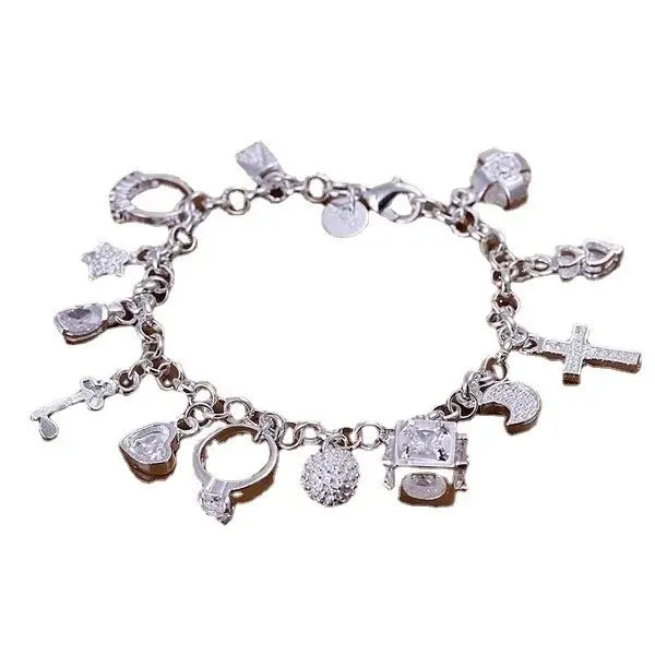 Silver 13-Pendant Charm Bracelet – Women's Fashion Jewelry Charm Bracelet Nixie