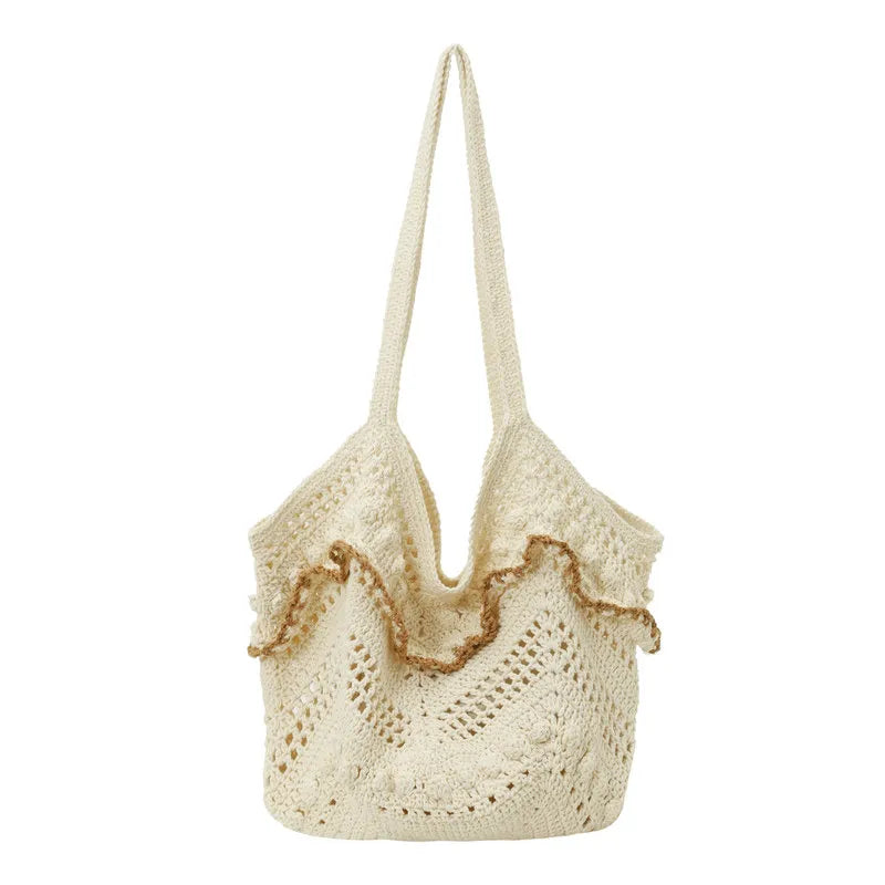 Handmade Woven Hollow Tote Bag | Women's Beach Shoulder Bag Woven Shoulder Tote Nixie