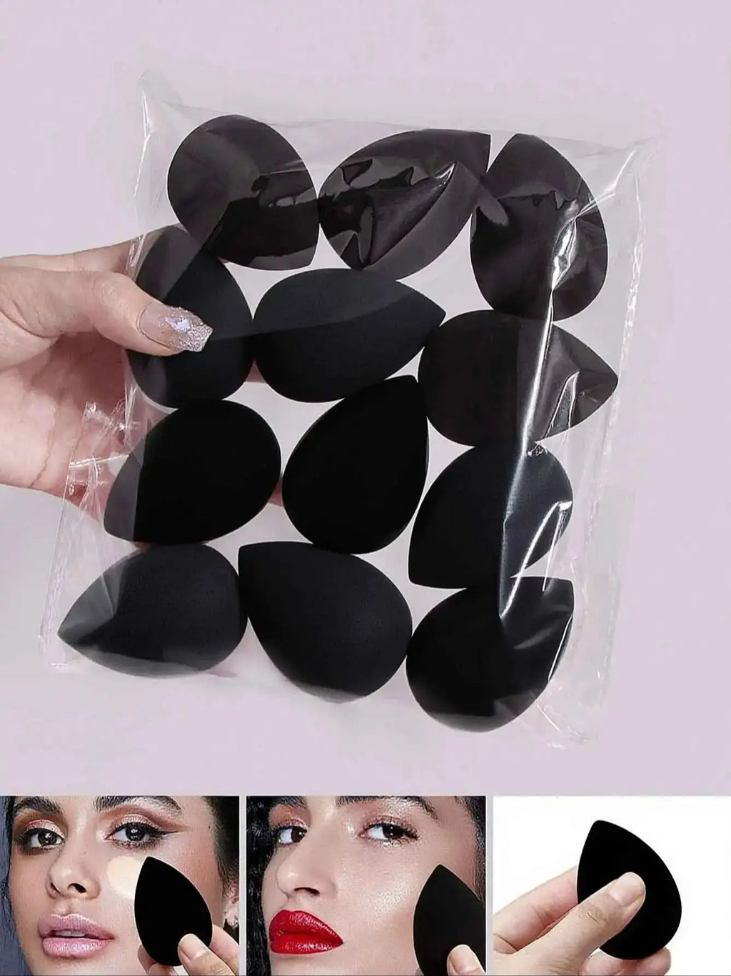 12-Piece Black Beauty Egg Makeup Sponge Set – Dry & Wet Makeup Sponge Set Nixie black