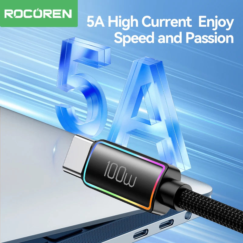 Rocoren 100W USB-C Cable 5A PD 3.1 Fast Charging – Samsung, Mac USB-C Charging Cable Nixie