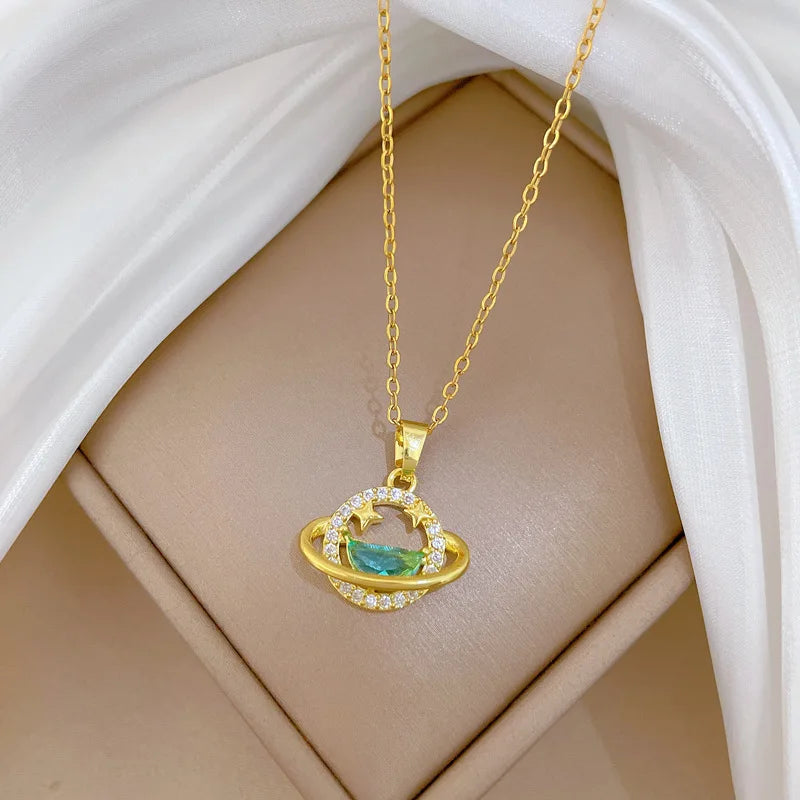 Star Galaxy Pendant Choker Necklace – Gold Stainless Steel Pendant Choker Necklace Nixie