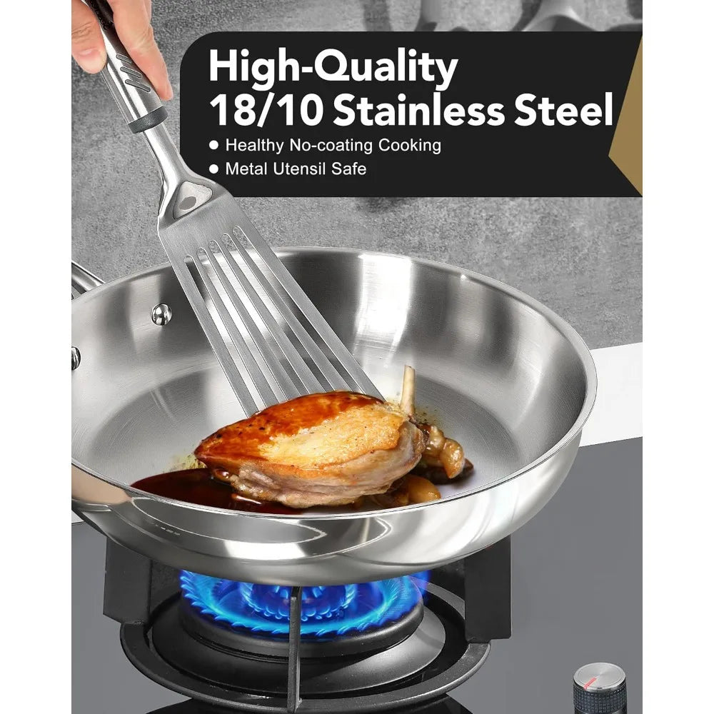 MICHELANGELO 8-Inch Stainless Steel Frying Pan – Induction & Gas Stainless Steel Skillet Nixie