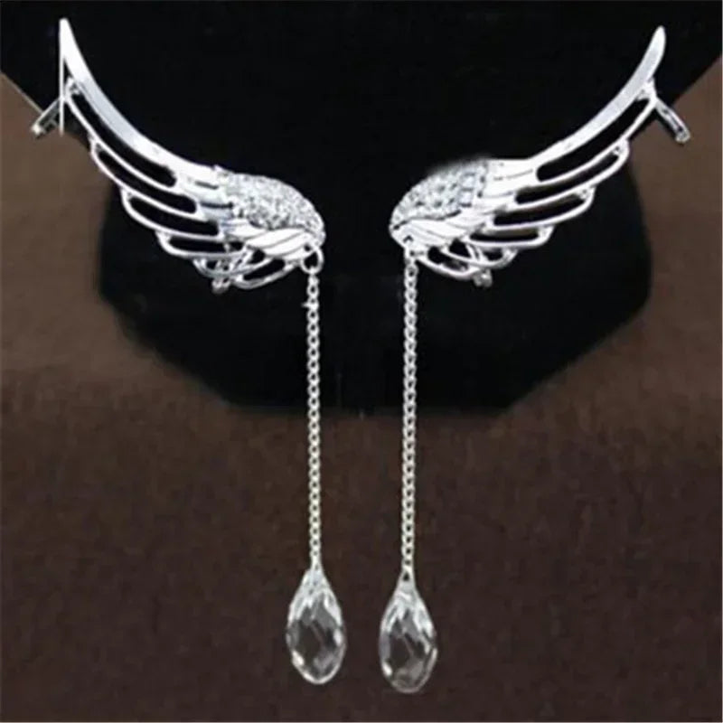Angel Wings Rhinestone Drop Earrings – Bronze Feather Fashion Drop Earrings Nixie