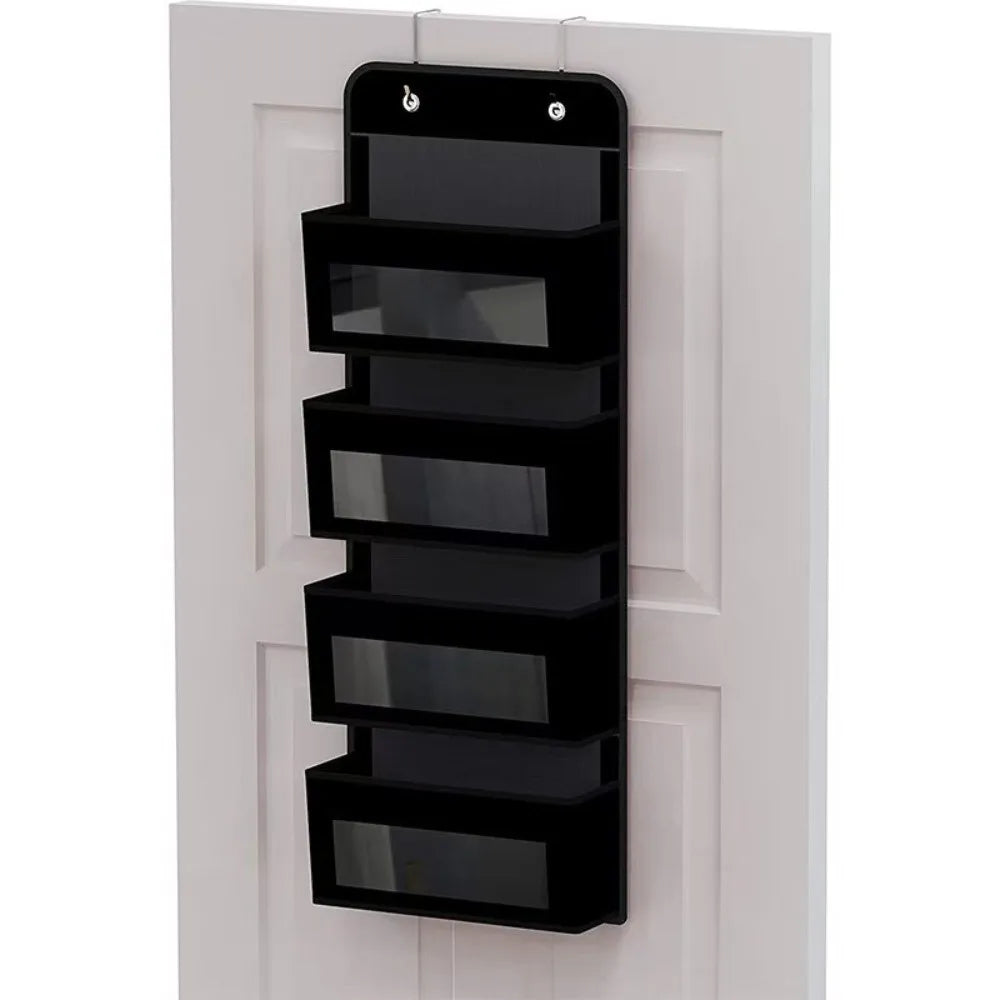 3/4/5 Tier Over Door Organizer with Clear PVC Pockets Over Door Organizer Nixie Black-4 Tiers