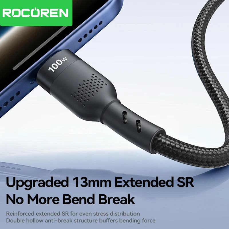 Rocoren 100W USB-C to USB-C Fast Charging Cable 1m/2m USB-C Charging Cable Nixie
