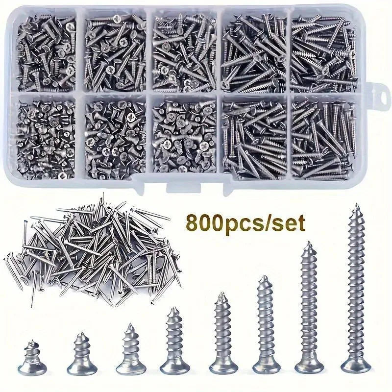 800-Piece M2 Self-Tapping Screw Set with Storage Box Screw Assortment Set Nixie 800pcs-silvery