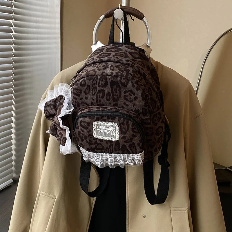 Leopard Print Flannel Backpack – Preppy Women's Commuter Bag Leopard Print Backpack Nixie