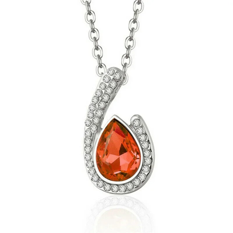 Red Crystal Rhinestone Teardrop Pendant Necklace – Ethnic Style Pendant Necklace Nixie