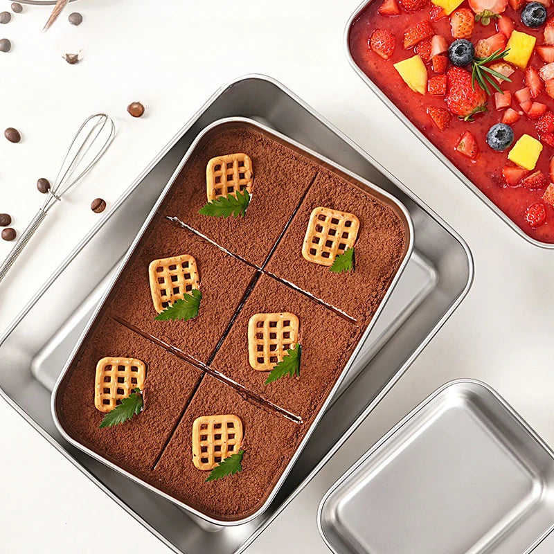 Stainless Steel Rectangular Tiramisu Mold & Cake Pan with Lid