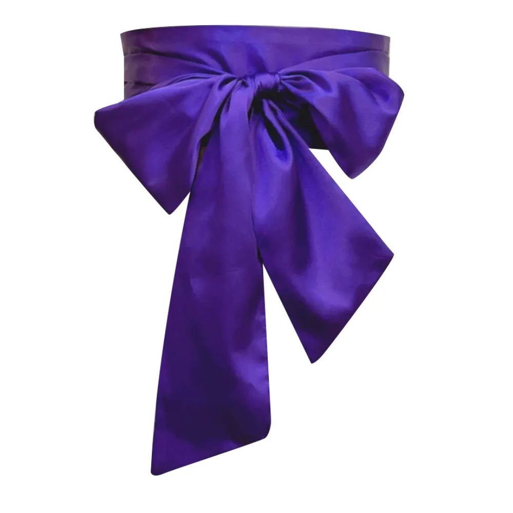 Satin Bow Corset Waist Belt – Wide Ribbon Cummerbund for Women Satin Waist Belt Nixie Dark Purple