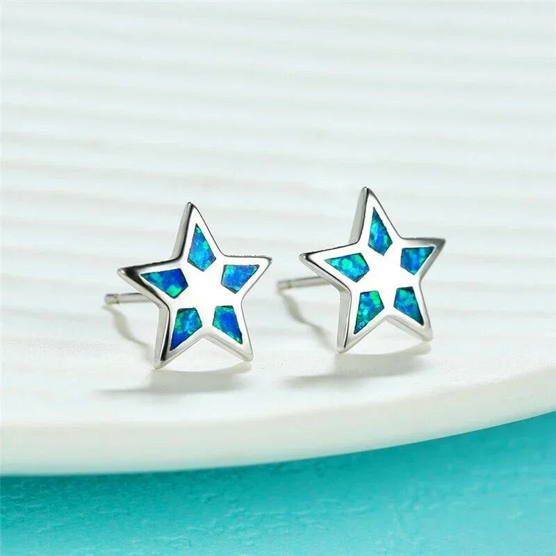 Star Stud Earrings Blue Simulated Opal Silver Plated Stud Earrings Nixie
