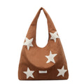 Korean Star-Embroidered Tote Bag – Large Flannel Shoulder Bag Shoulder Tote Bag Nixie Brown