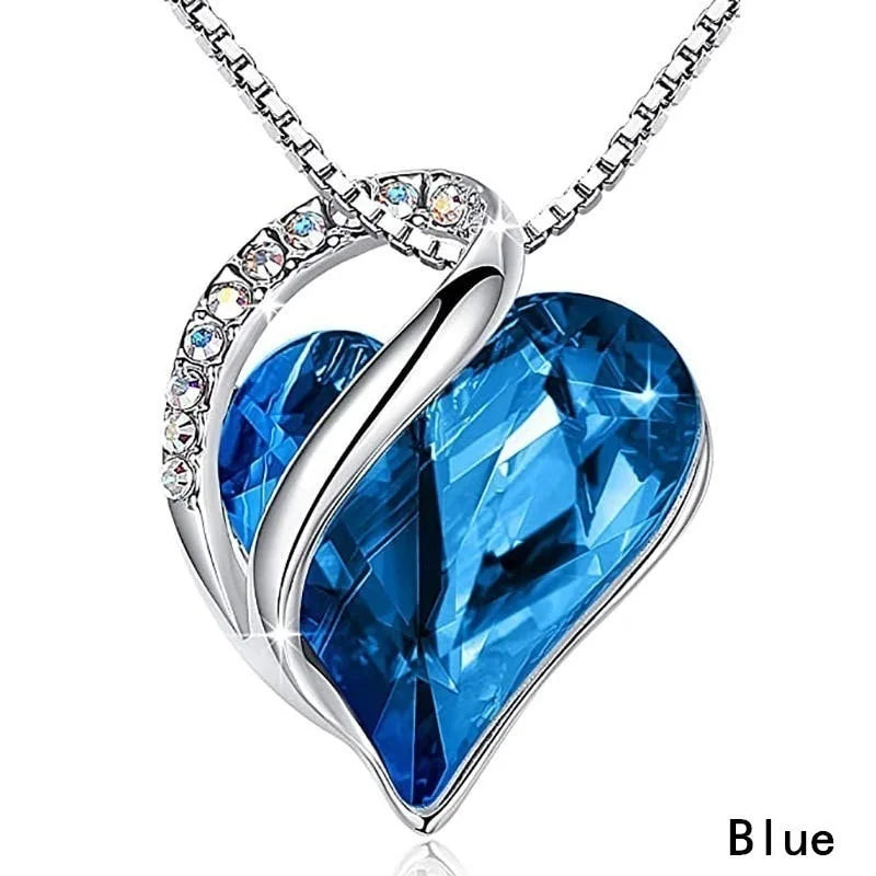 Infinity Love Heart Pendant Necklace – Glass Crystal Birthstone Pendant Necklace Nixie Blue