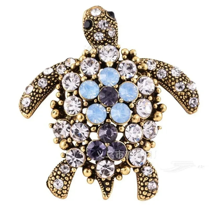 Retro Turtle Rhinestone Brooch Pin – Unisex Sea Animal Badge Fashion Brooch Pin Nixie Default Title