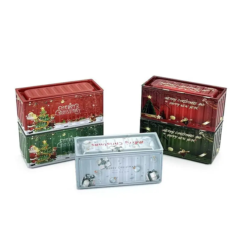 Christmas Tin Storage Box – Vintage Festive Metal Organizer Holiday Tin Storage Box Nixie