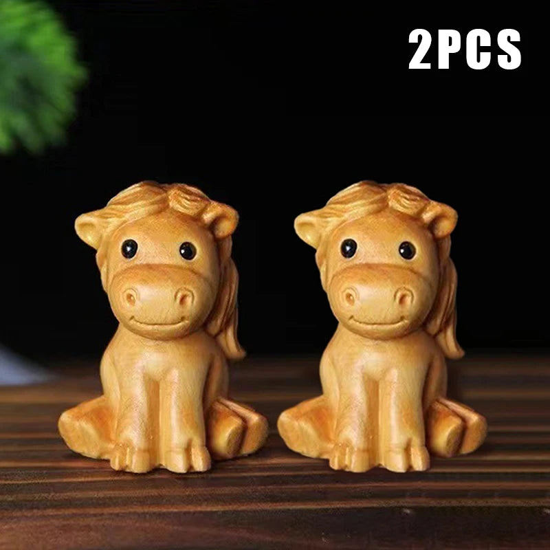 Mini Wood Carved Chinese Zodiac Horse Ornament – 1 or 2 Pcs Zodiac Horse Figurine Nixie 2pcs