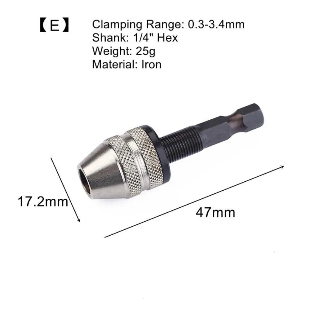Hex Shank Keyless Drill Chuck Adapter for Mini Screwdriver Bits