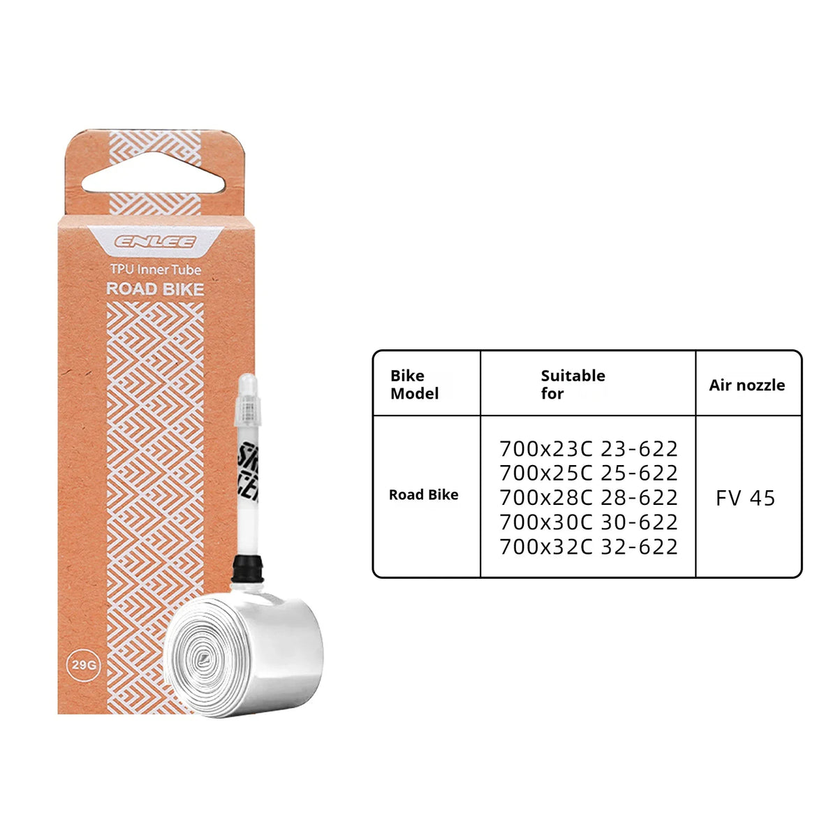 Enlee Ultralight TPU Bike Inner Tube Presta 700C 26/27.5/29" Bicycle Inner Tube Nixie ROAD-45mm