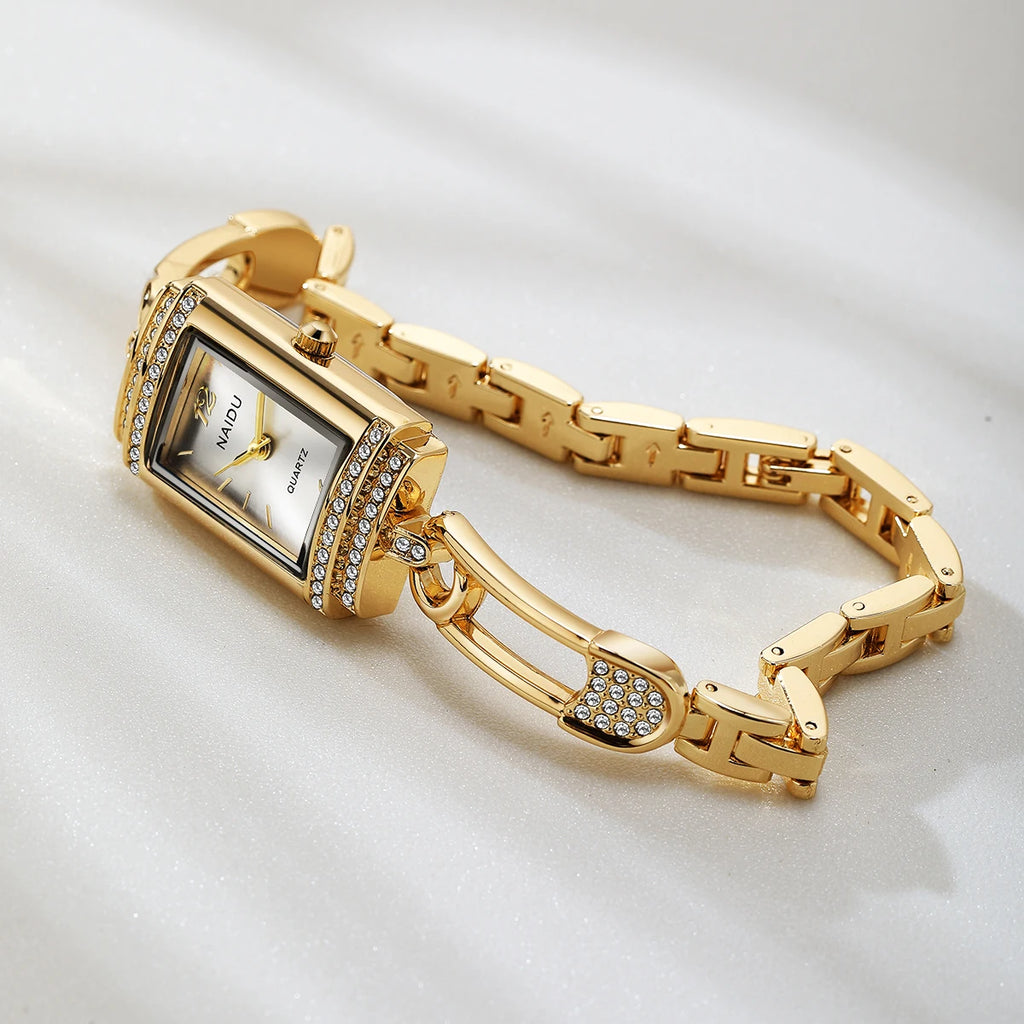Women's Rhinestone Quartz Watch – White Dial Luxury Style Women's Quartz Watch Nixie