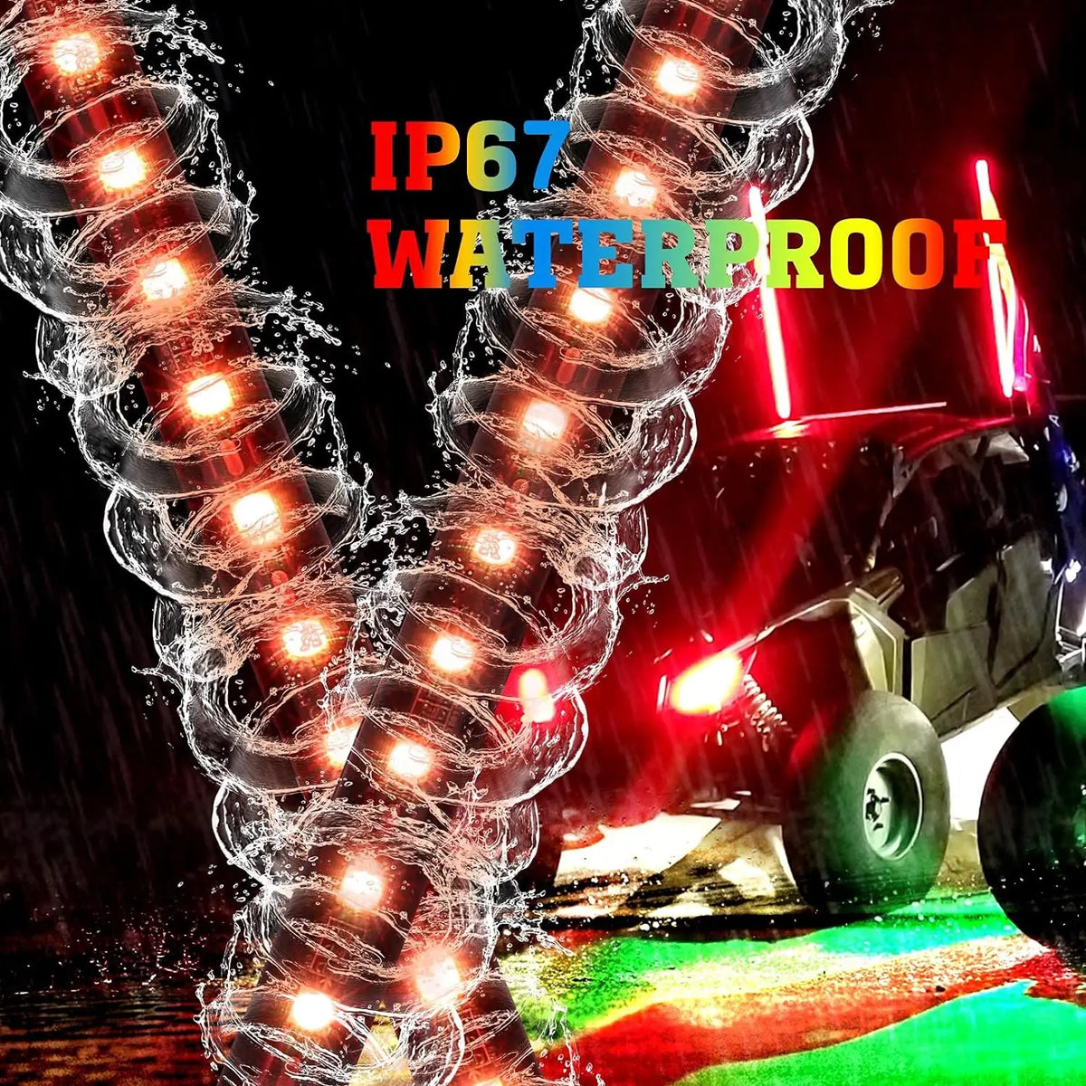 KEMIMOTO 2ft LED Whip Lights RF Remote IP67 UTV ATV RZR LED Whip Lights Nixie