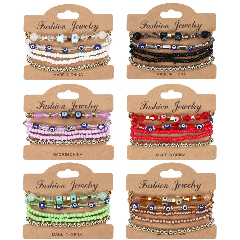 Bohemian Multi-Layer Eye Pattern Turquoise Bead Bracelet