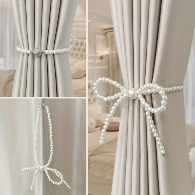 2pcs Magnetic Pearl Bowknot Curtain Tiebacks | Decorative Holdbacks Curtain Tiebacks Nixie