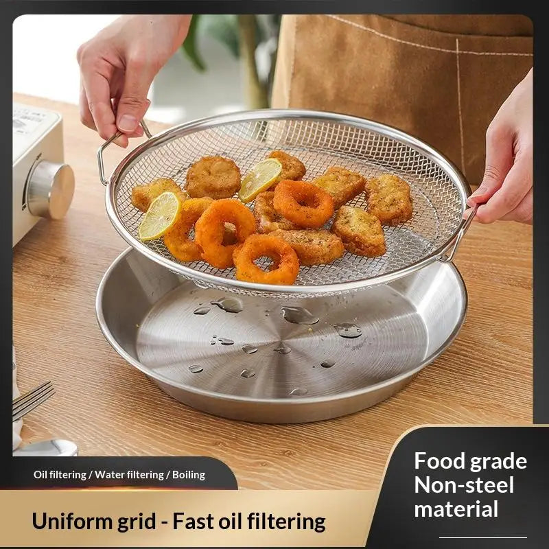Stainless Steel Oil Filter Tray & Frying Mesh Basket Kitchen Strainer Basket Nixie