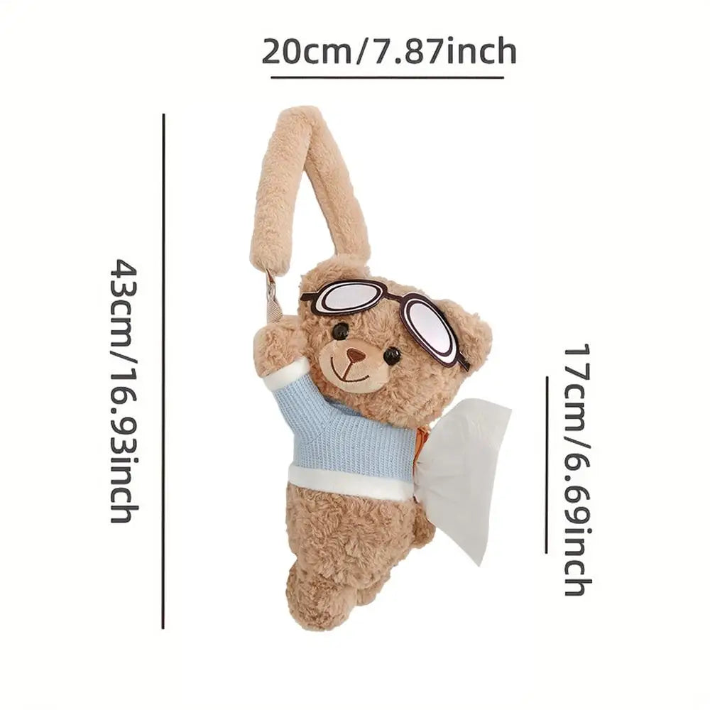 Cute Bear Car Tissue Box Holder – Plush Car Decor Accessory