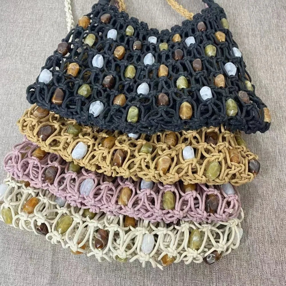 Bohemian Beaded Woven Tote Bag – Colorful Crochet Shoulder Bag Woven Tote Bag Nixie