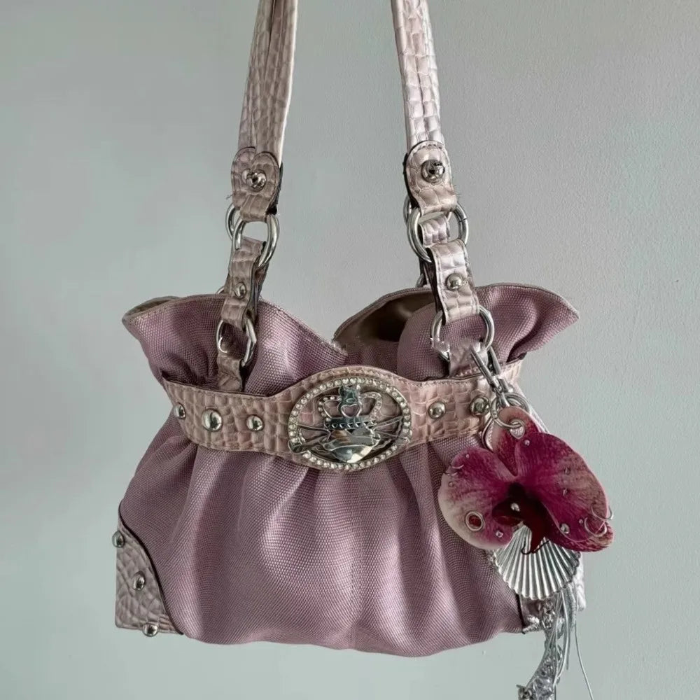 Canvas Y2K Shoulder Bag – Large Rivet Tote Handbag | Nixie