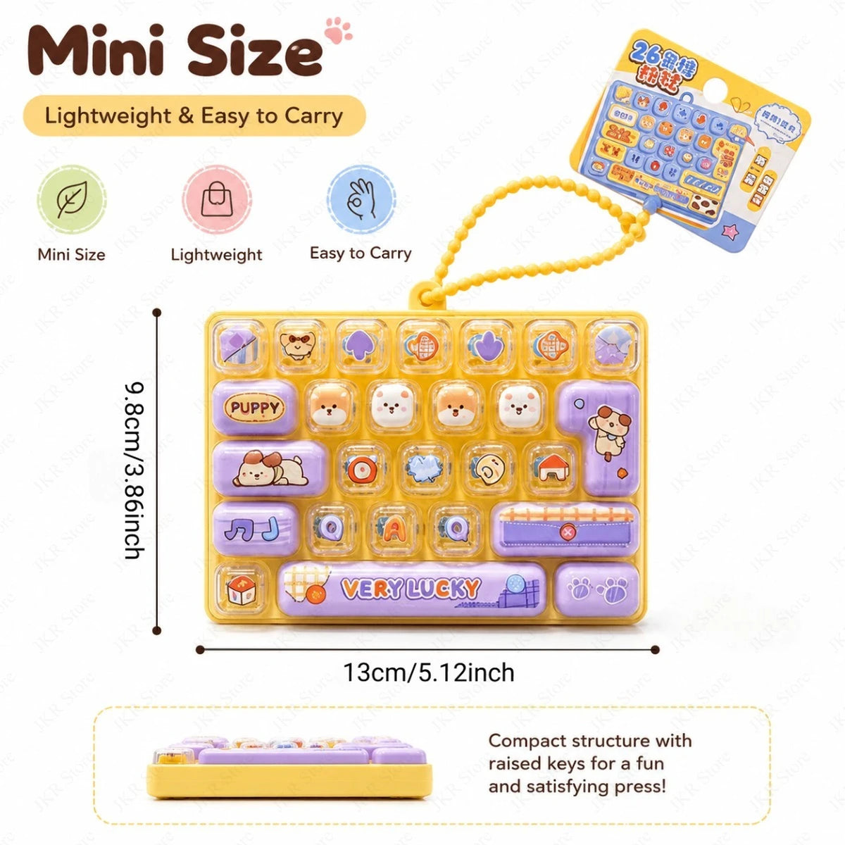 Cartoon Keyboard Keycap Clicker Fidget Keychain – 26 Buttons