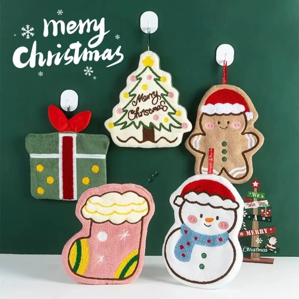 Cartoon Snowman Christmas Hand Towel – Coral Fleece Quick-Dry Christmas Hand Towel Nixie