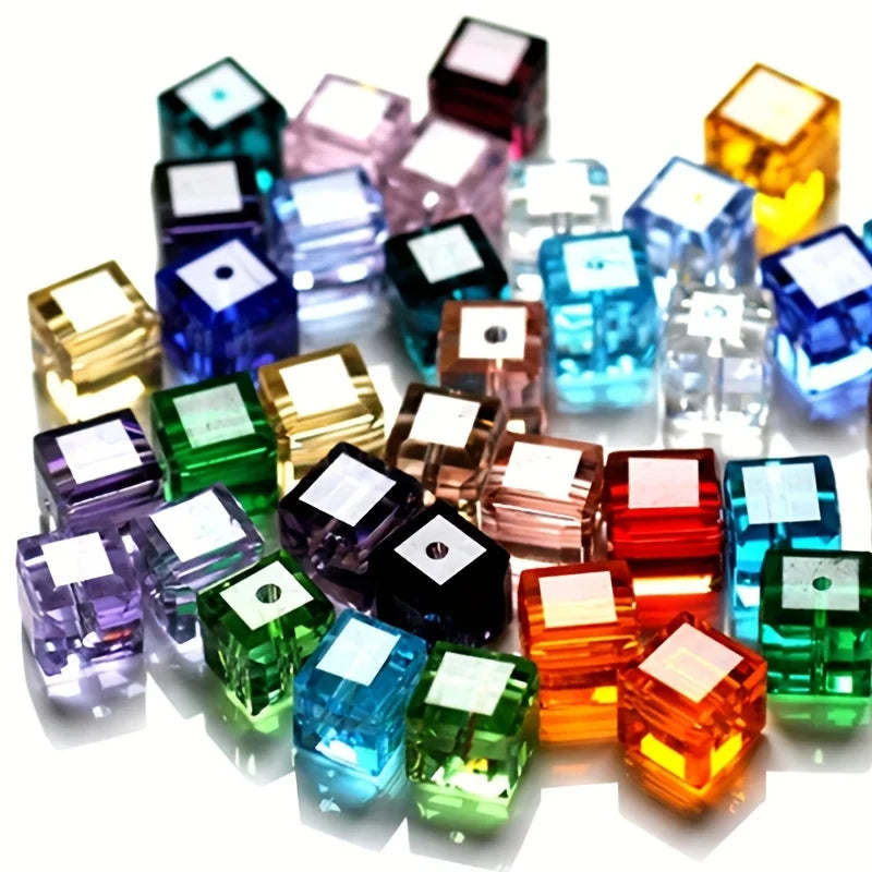Cube Faceted Crystal Glass Beads 4mm 6mm 8mm – DIY Jewelry Crystal Craft Beads Nixie Randomly Multicolor 2mm-100pcs