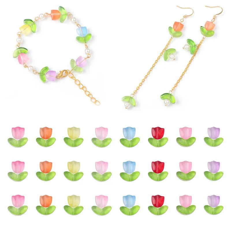 30pcs 9mm Tulip Flower Lampwork Glass Beads for DIY Jewelry Lampwork Glass Beads Nixie