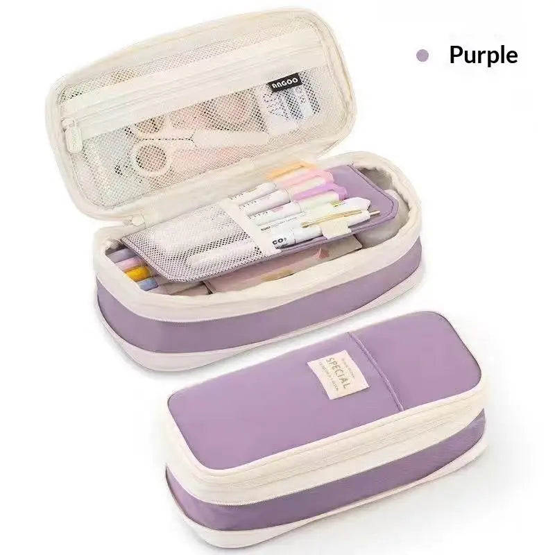 Striped Devil Horn Pencil Case Large Capacity Pouch 2-Pack Pencil Case Pouch Nixie Purple