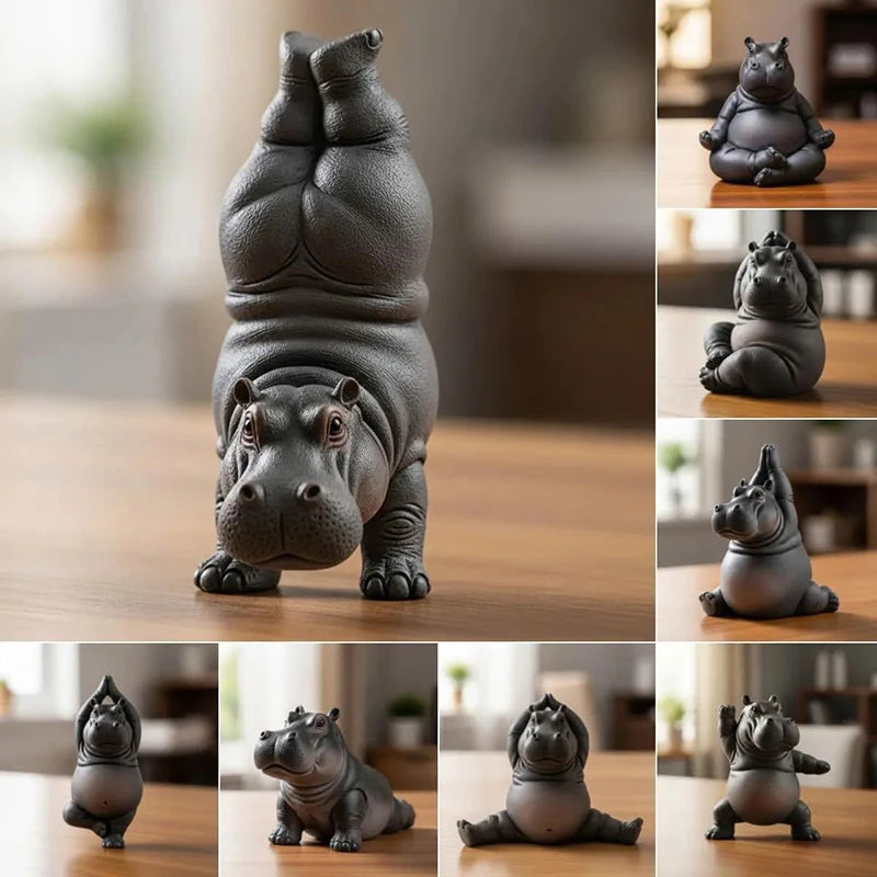 Yoga Hippo Statue – Handcrafted Resin Hippopotamus Figurine Resin Figurine Nixie
