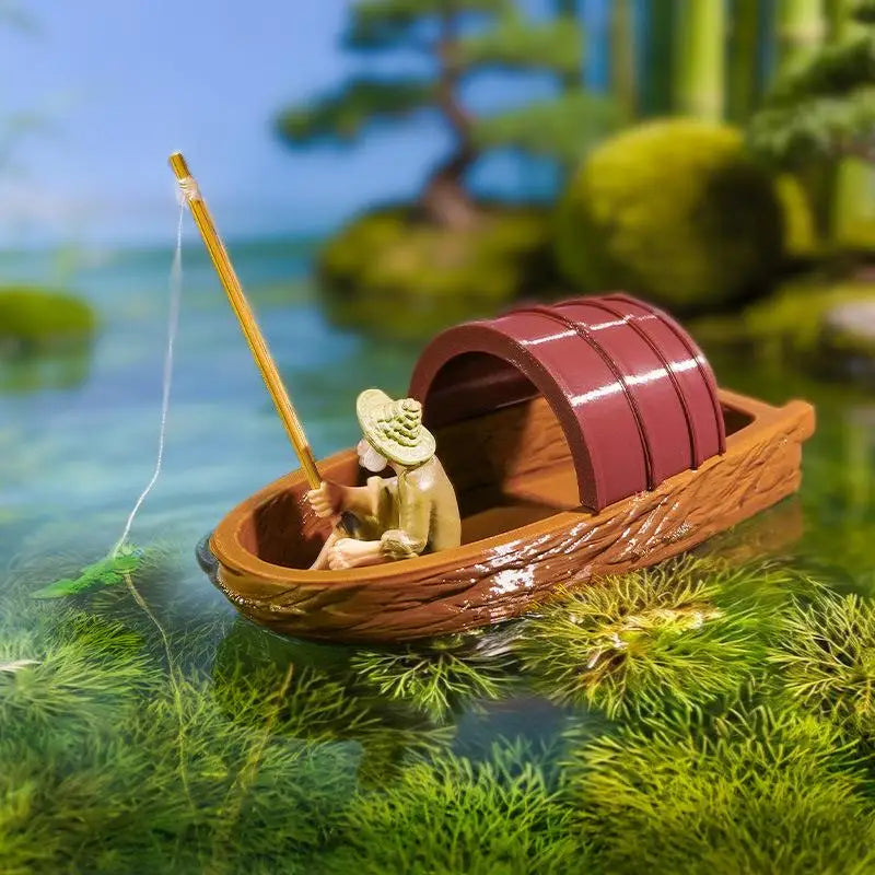 Floating Fisherman Boat Model Set – Aquarium & Pond Decor Aquarium Decoration Nixie