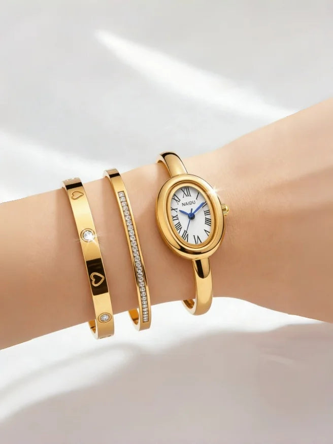Naidu 3-Piece Bracelet Watch Set – Quartz Roman Numeral Bracelet Watch Set Nixie