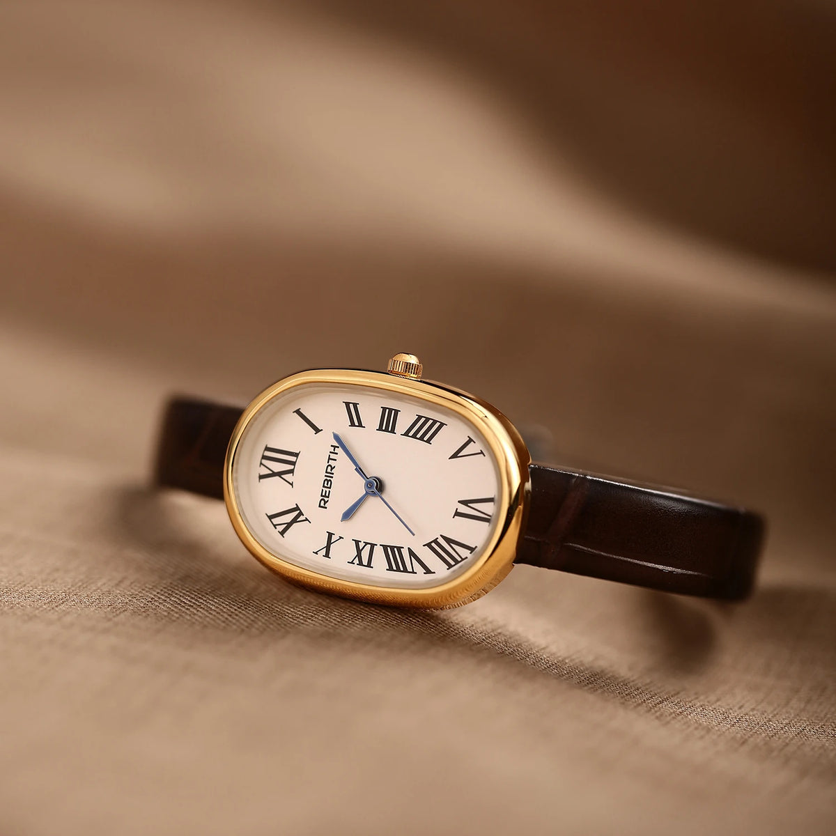 REBIRTH Leather Quartz Watch – Roman Numeral Dial | Fashion Leather Strap Watch Nixie