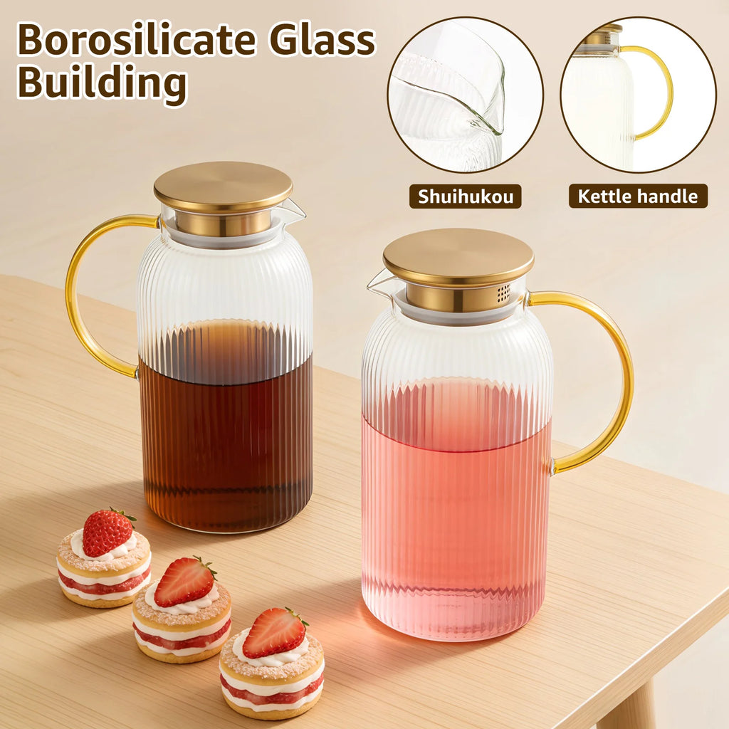 2L Borosilicate Glass Pitcher with Lid – BPA-Free Water Jug Glass Water Pitcher Nixie