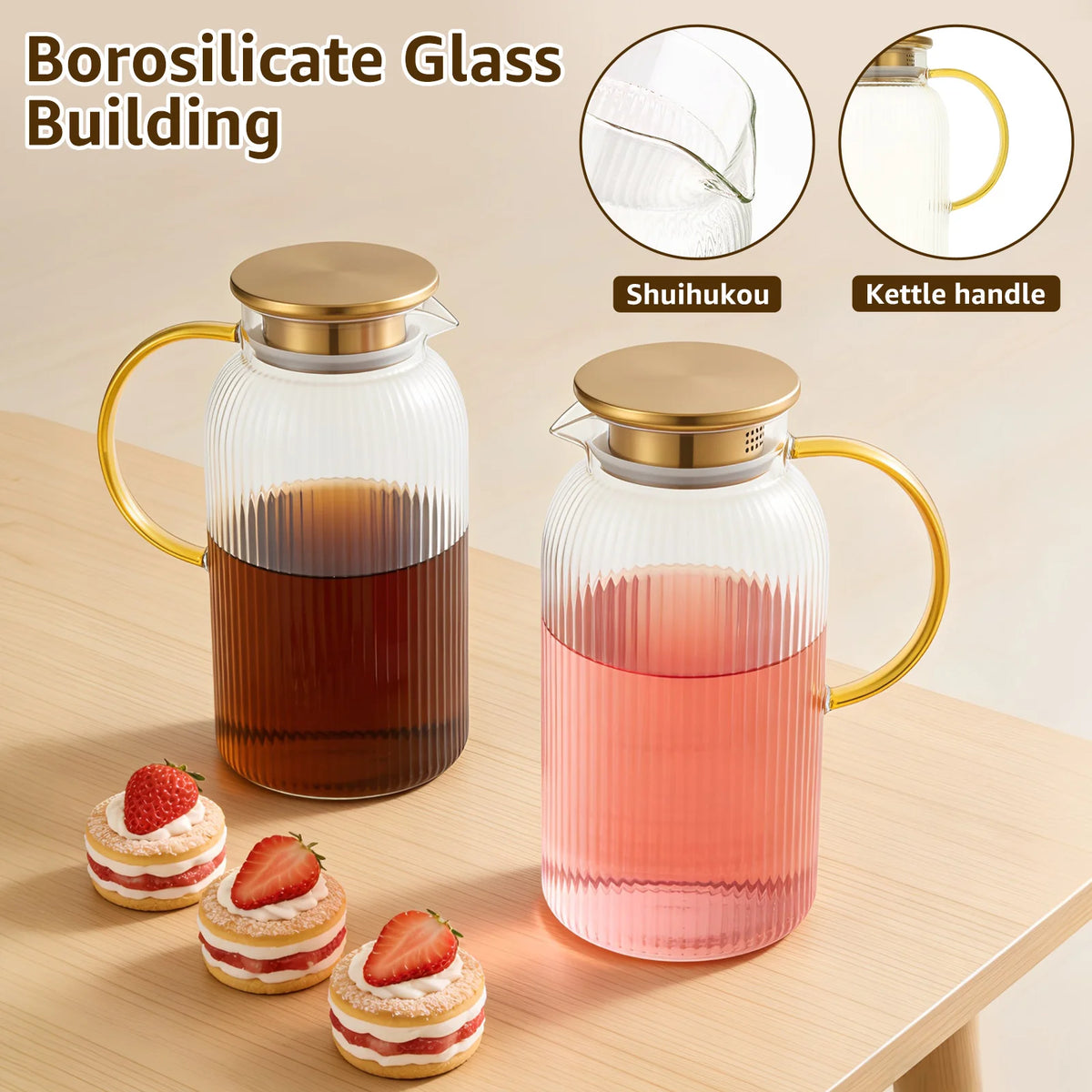 2L Borosilicate Glass Pitcher with Lid – BPA-Free Water Jug Glass Water Pitcher Nixie