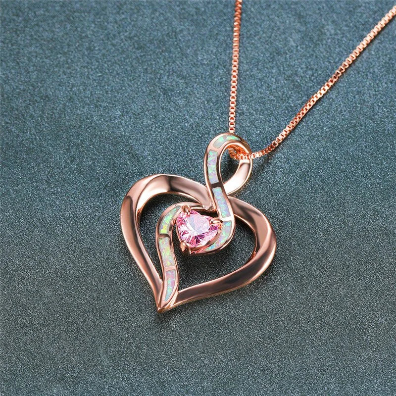 Rose Gold Heart Pendant Necklace – Pink Crystal & Opal Pendant Necklace Nixie