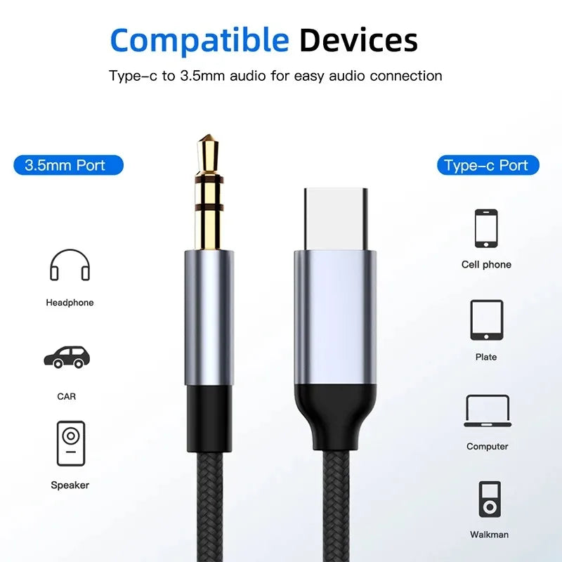 USB-C to 3.5mm AUX Cable Adapter for Car, Speakers & Headphones Audio Cable Adapter Nixie
